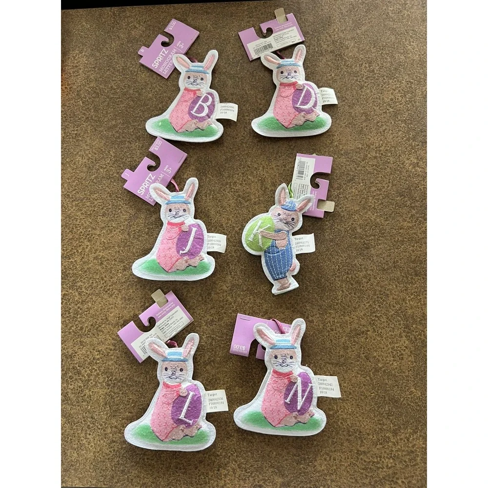 Spritz Monogram Letter N Easter Bunny Ornament Pink Purple Brand New Tag